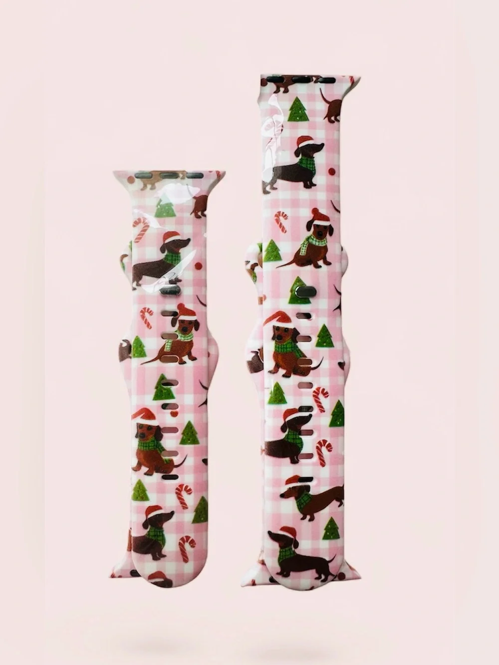 New Holiday Dachshund Pink Silicone iWatch Band - Festive Dachshund Dog Print